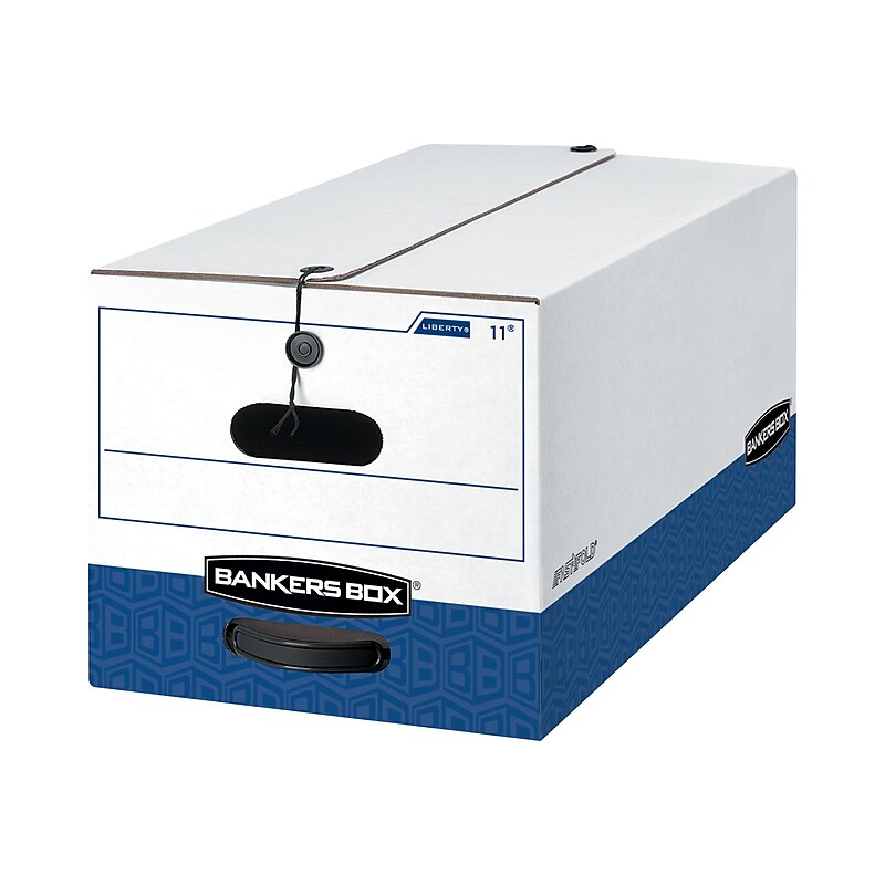 Bankers Box Liberty Heavy-Duty Corrugated File Storage Boxes, Letter Size, White/Blue, 4/Carton (0001103) image 1
