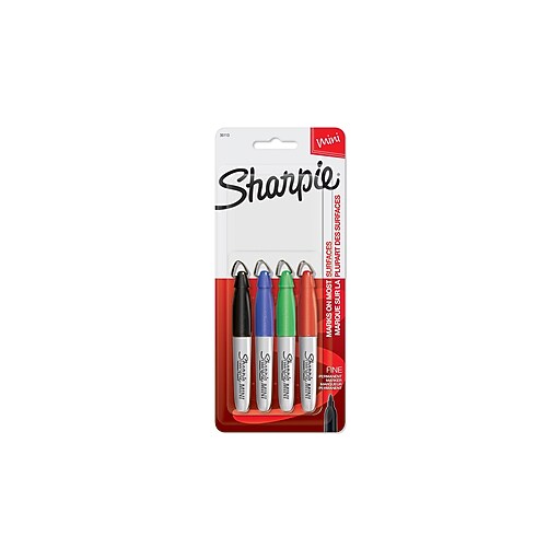 Sharpie Mini Permanent Markers, Fine Tip, Assorted, 4/Pack (35113