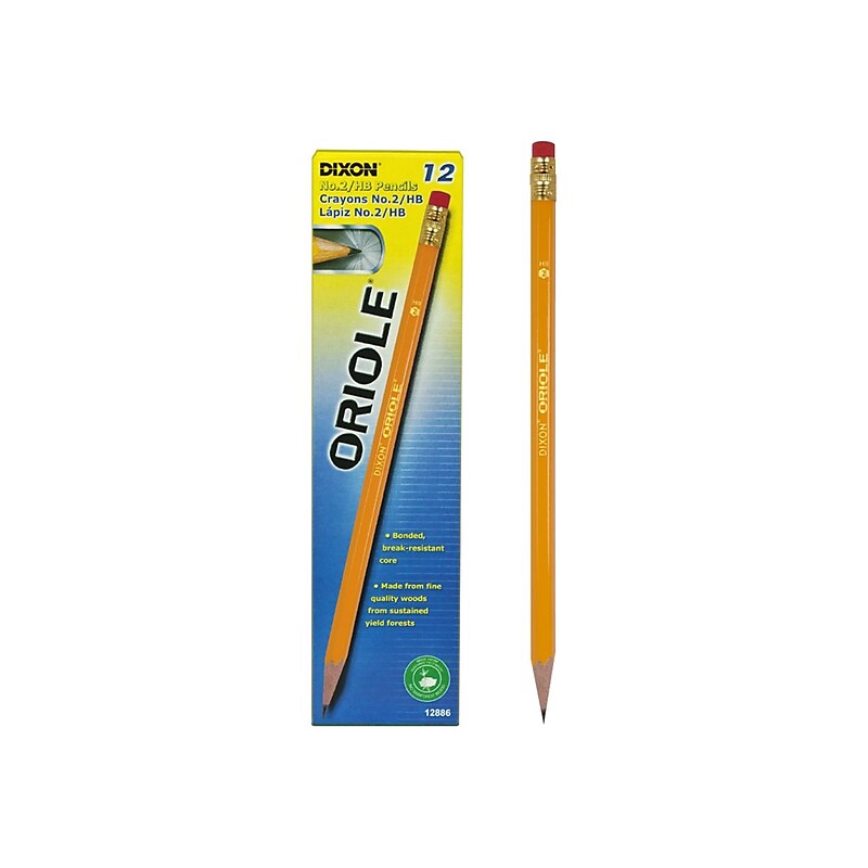 Dixon Oriole Pre-Sharpened Wooden Pencil, 2mm, #2 Soft Lead, Dozen (12886) image 1