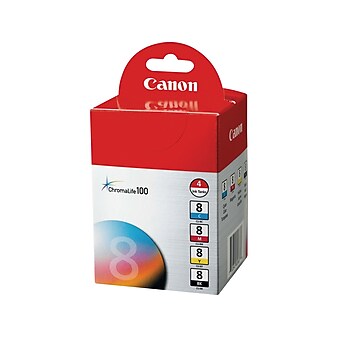 Canon CLI-8 Black/Cyan/Magenta/Yellow Standard Yield Ink Cartridge, 4/Pack (0620B010)