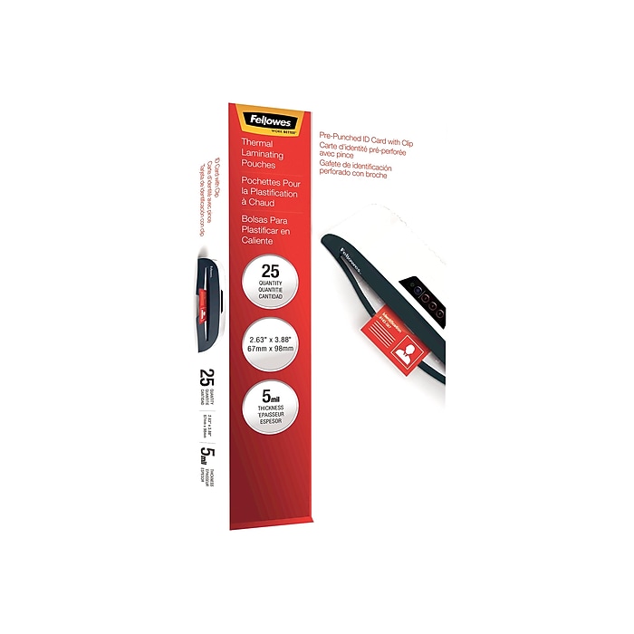 Fellowes Thermal Laminating Pouches, ID Tag, 5 Mil, 25/Pack (52033