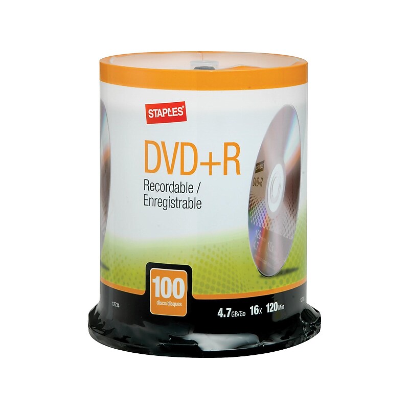 Staples DVD+R, 16x, 4.7GB, 100/Pack (12734) image 1