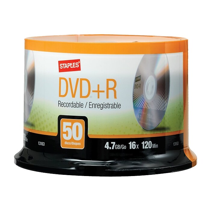 Staples 13163 16x DVD+R, Silver, 50/Pack | Staples