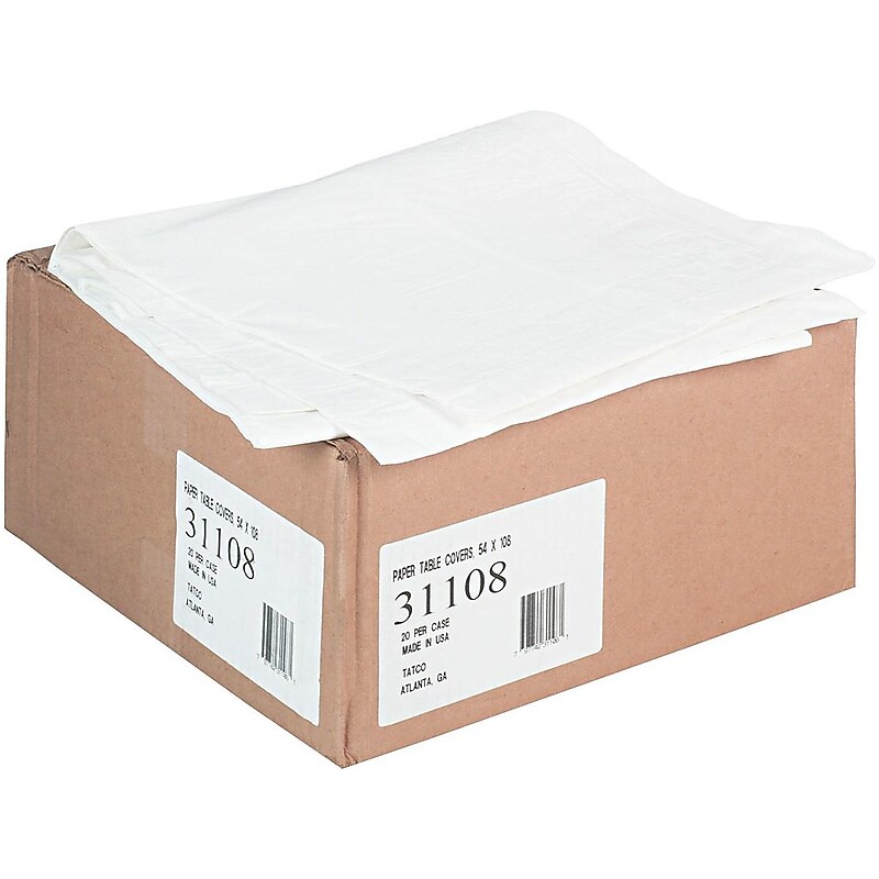 Tatco 108"W x 54"D Solid Table Covers White 20/Carton (31108) image 1