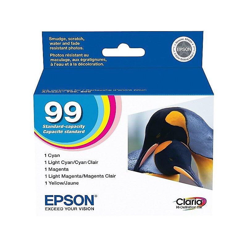 Epson T99 Cyan/Magenta/Yellow/Light Cyan/Light Magenta Standard Yield Ink Cartridge, 5/Pack (T099920-S) image 1