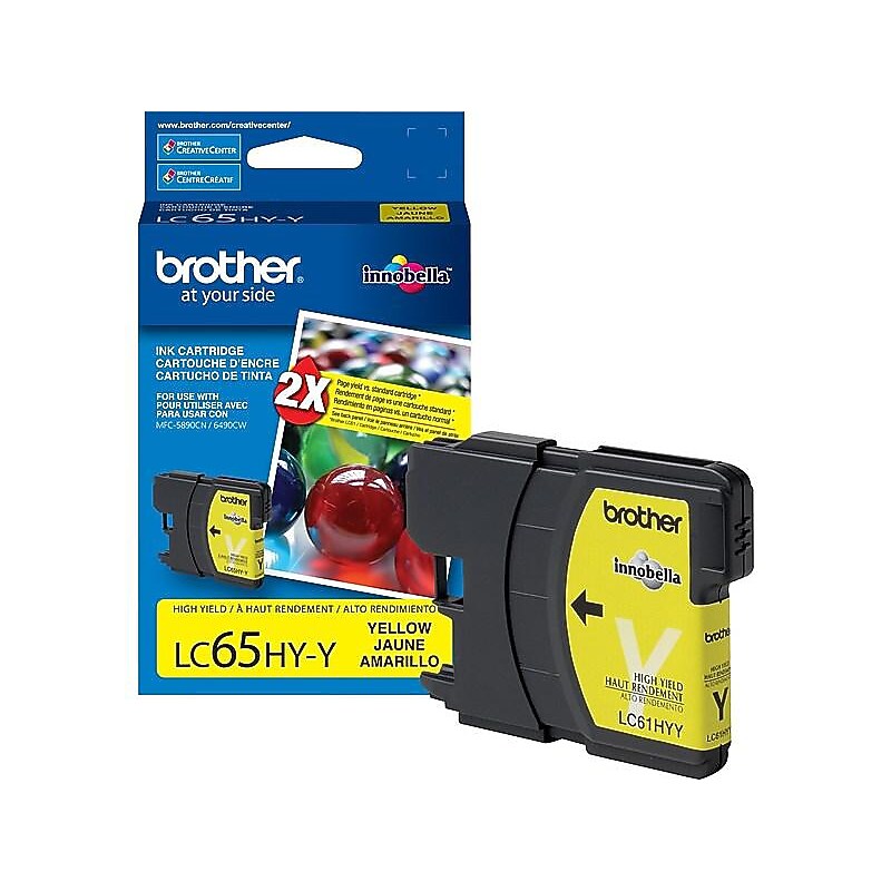 Brother LC65HYYS Yellow High Yield Ink Cartridge, Prints Up to 900 Pages image 1