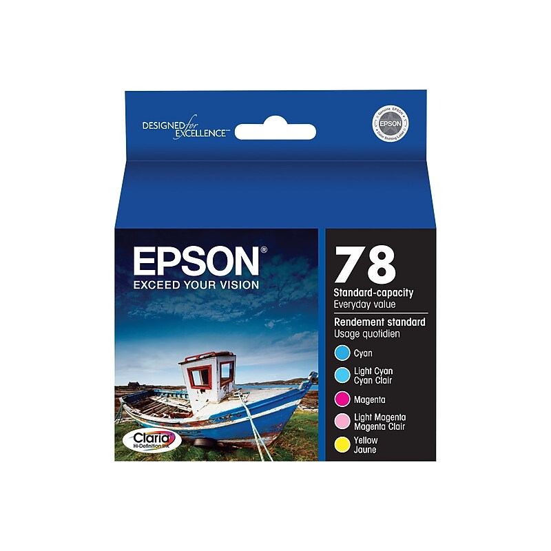 Epson T78 Cyan/Magenta/Yellow/Light Cyan/Light Magenta Standard Yield Ink Cartridge, 5/Pack   (T078920-S) image 1