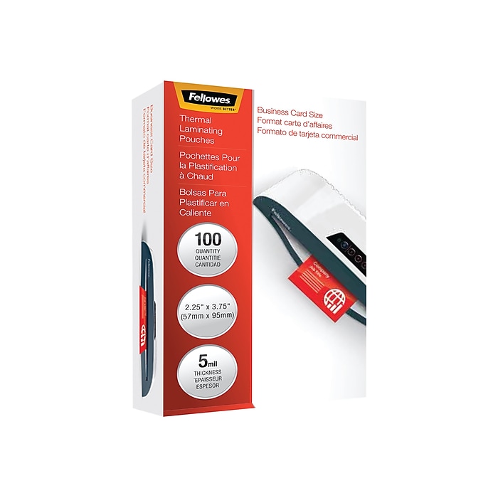 Fellowes Laminating Pouches, Glossy- Business Card, 5 mil - 100/Pack
