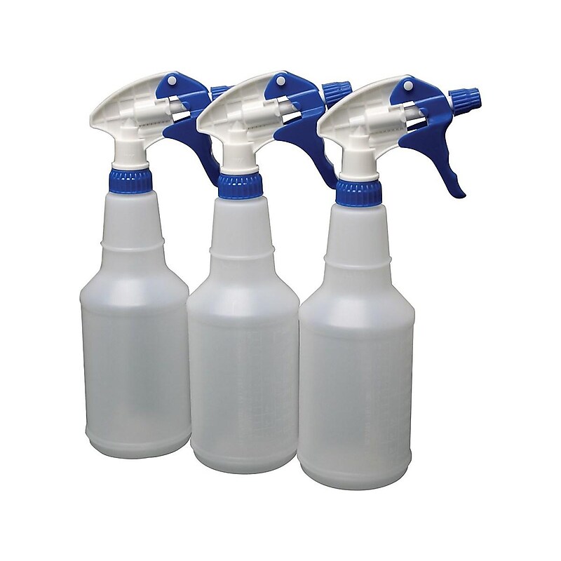 Impact 24 oz. Spray Bottle with Trigger, Transparent/White/Blue, 3/Pack (721707) image 1