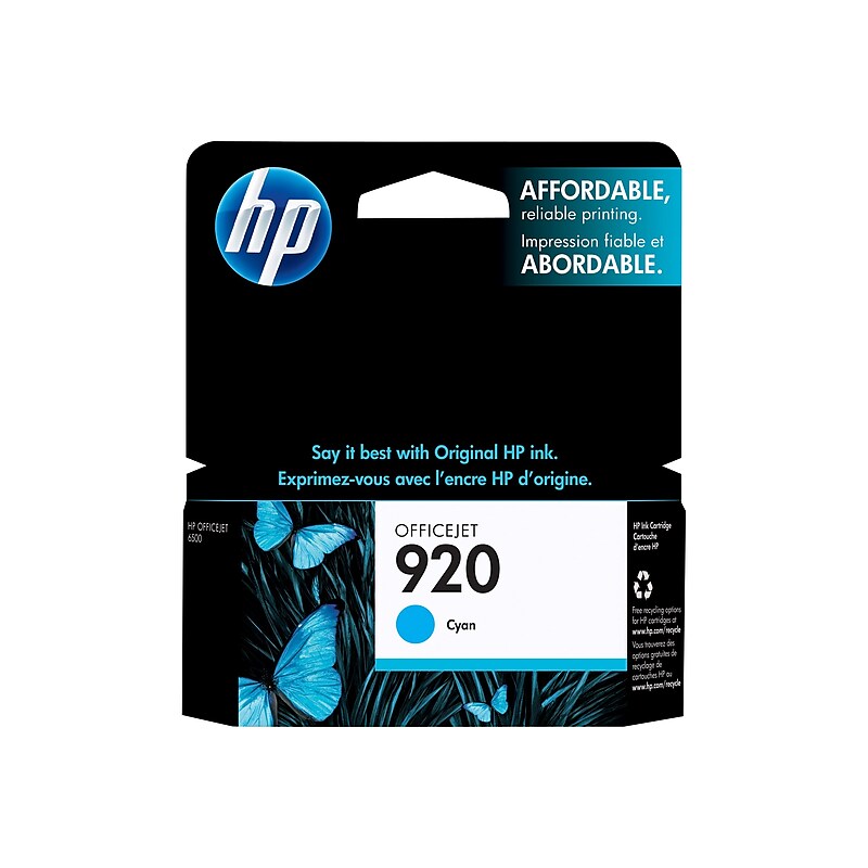 HP 920 Cyan Standard Yield Ink Cartridge, Prints Up to 300 Pages (CH634AN#140) image 1