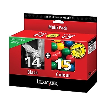 Lexmark 14/15 Black/Tri-Color Standard Yield Ink Cartridge, 2/Pack (18C2239)
