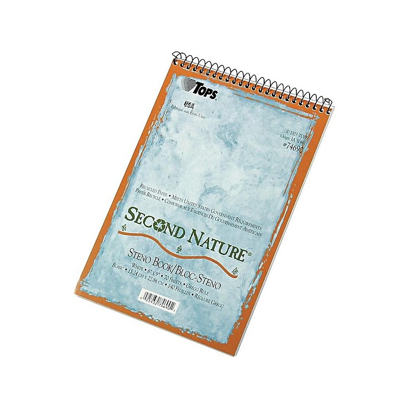 TOPS Second Nature Steno Pad, 6" x 9", Gregg Ruled, White, 70 Sheets/Pad (TOP 74690) image 1