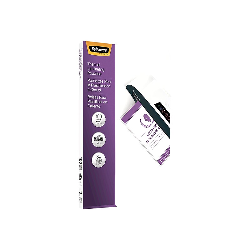 Fellowes Thermal Laminating Pouches, Legal Size, 3 Mil, 100/Pack (52455) image 1