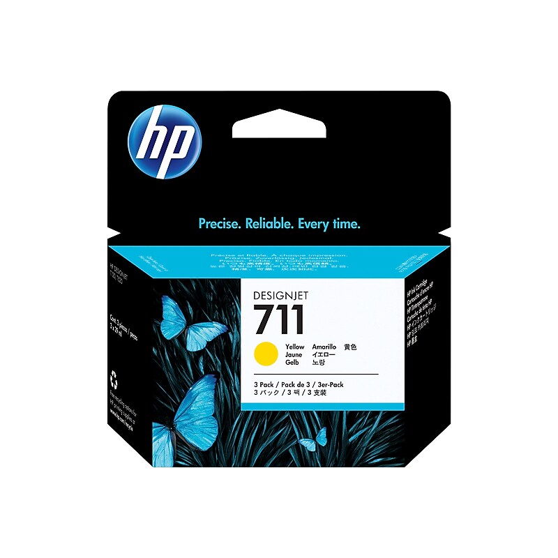 HP 711 Yellow Standard Yield Ink Cartridge, 3/Pack (CZ136A) image 1