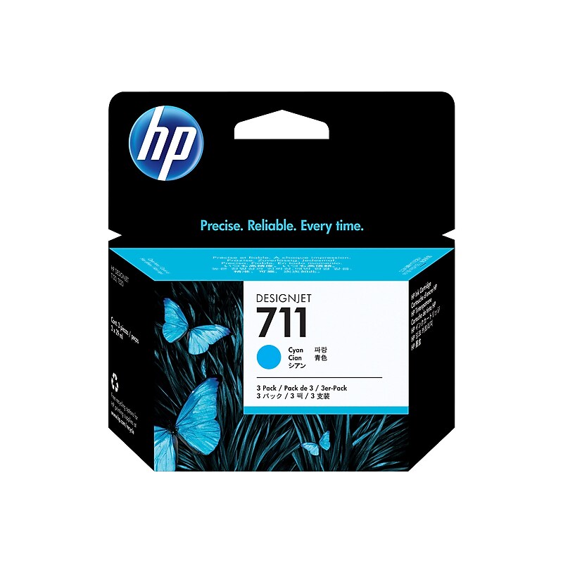 HP 711 Cyan Standard Yield Ink Cartridge, 3/Pack (CZ134A) image 1
