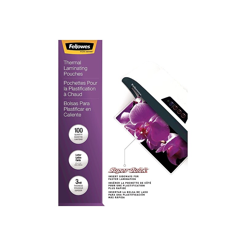Fellowes SuperQuick Thermal Laminating Pouches, Letter Size, 3 Mil, 100/Pack (5245801) image 1