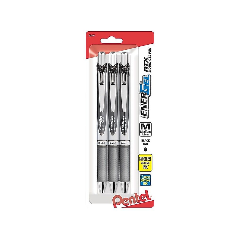 Pentel EnerGel RTX Retractable Gel Pens, Medium Point, 0.7mm, Black Ink, 3/Pack (BL77BP3A) image 1