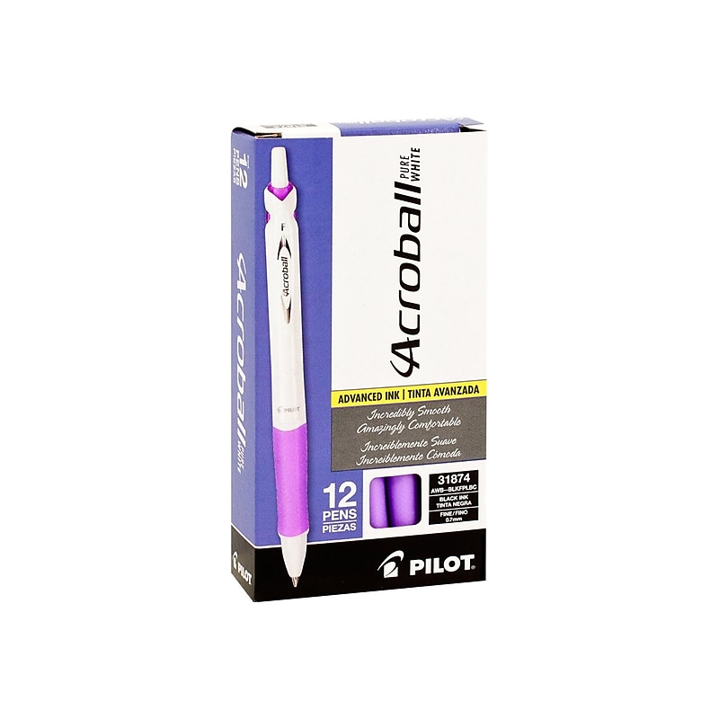 Pilot Acroball PureWhite Advanced Ink Retractable Ballpoint Pens, Fine Point, Black Ink, Dozen (31854) image 1