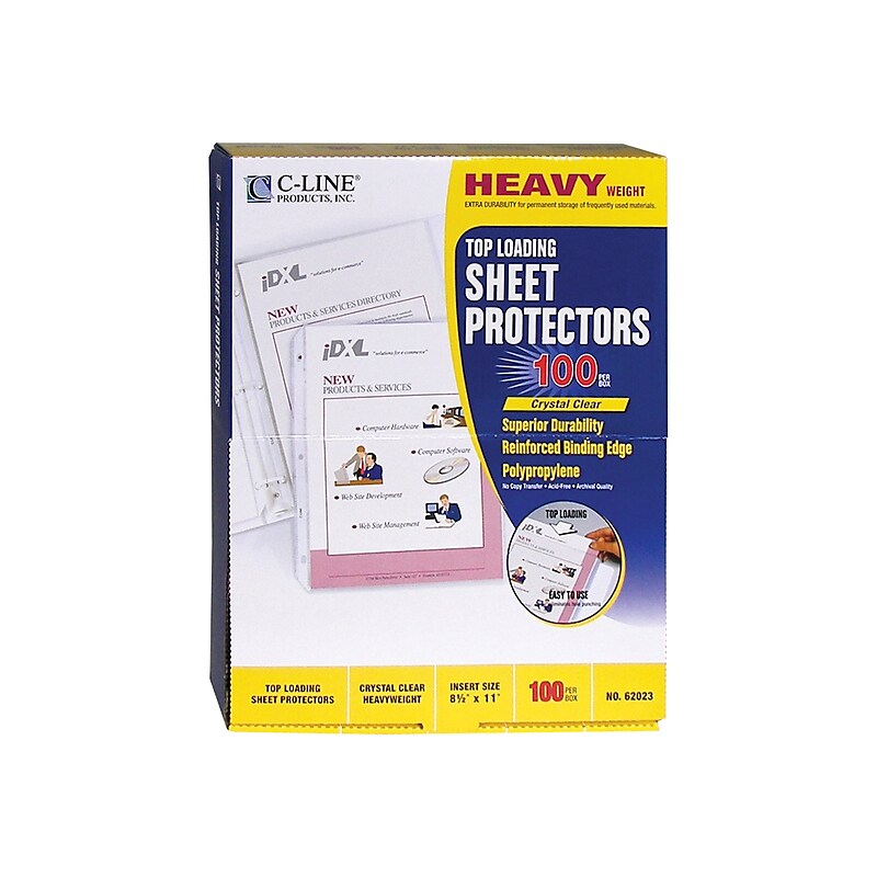 C-Line Top-Load Heavyweight Sheet Protectors, 8-1/2" x 11", Clear, 100/Box (62023) image 1