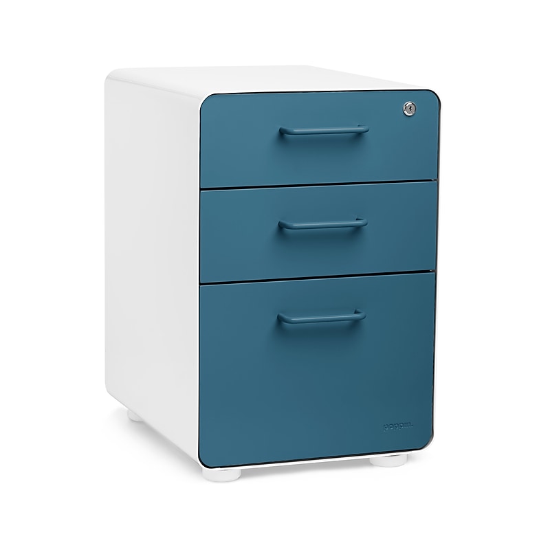 Poppin Stow 3-Drawer Vertical Locking File Cabinet, White & Slate Blue, 16" (105944) image 1