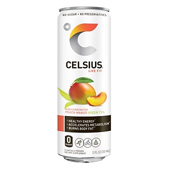 Celsius Peach Mango Green Tea Drink, 12 Fl. Oz., 12/Carton (CLL01055)