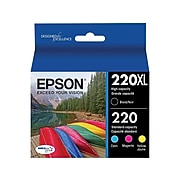 Epson T220 Black High Yield and Cyan/Magenta/Yellow Standard Yield Ink Cartridge, 4/Pack (T220XL-BCS)