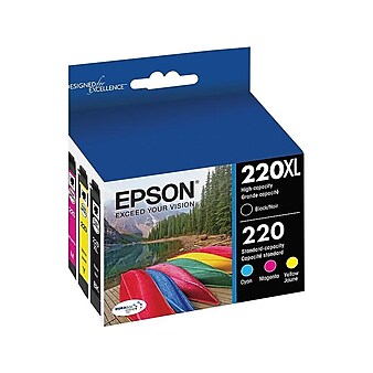 Epson T220 Black High Yield and Cyan/Magenta/Yellow Standard Yield Ink Cartridge, 4/Pack (T220XL-BCS)
