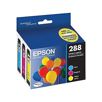 Epson T288 Cyan/Magenta/Yellow Standard Yield Ink Cartridge, 3/Pack (T288520-S)