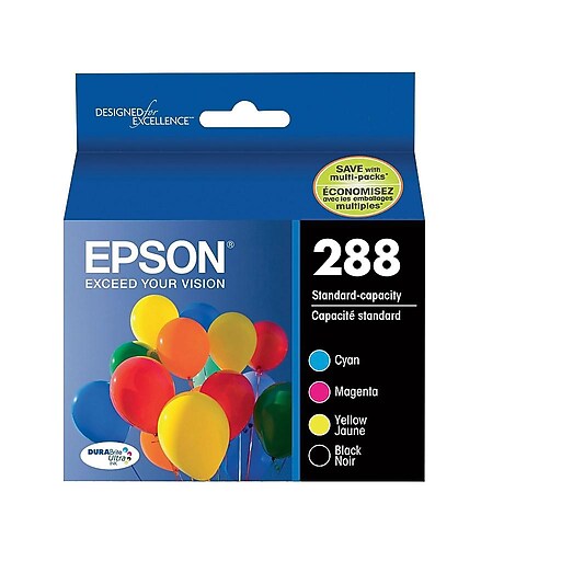 Epson T288 Black and Color CMY DuraBrite Ultra Ink Cartridges, (T288120