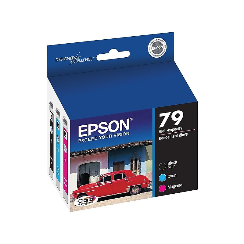 Epson T79 Black/Cyan/Magenta High Yield Ink Cartridge, 3/Pack image 1