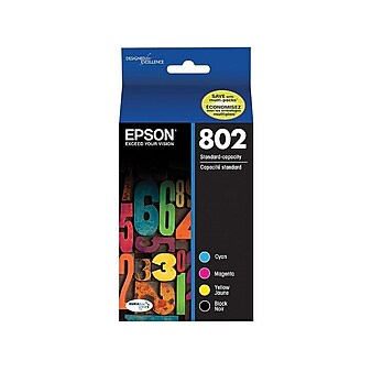 Epson T802 Black/Cyan/Magenta/Yellow Standard Yield Ink Cartridge, 4/Pack (T802120-BCS)