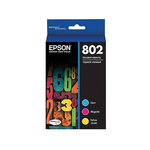 Epson T802 Cyan/Magenta/Yellow Standard Yield Ink Cartridge, 3