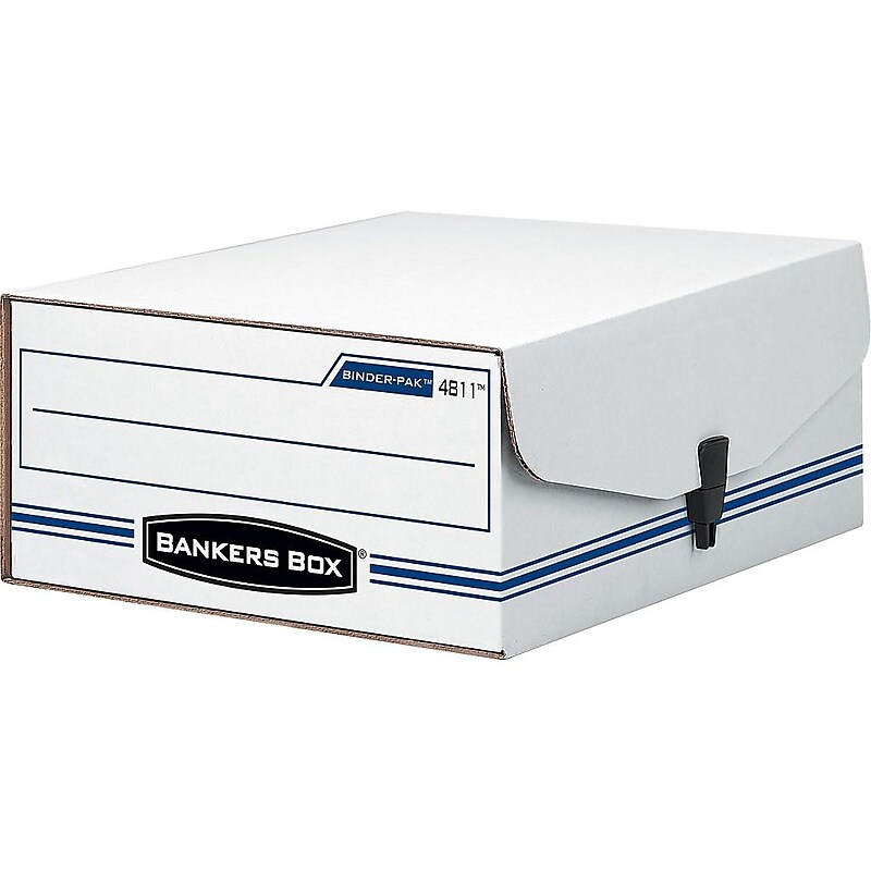 Bankers Box Liberty Binder-Pak Corrugated File Storage Box, Snap Closure, Check & Voucher Size, White/Blue (48110) image 1