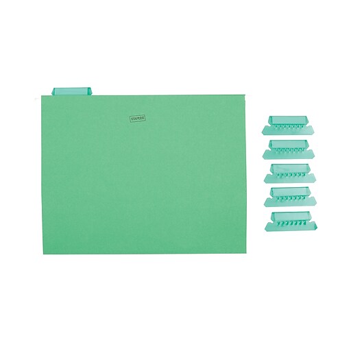 Staples hanging file folders 5 tab letter size green 25 box 163527