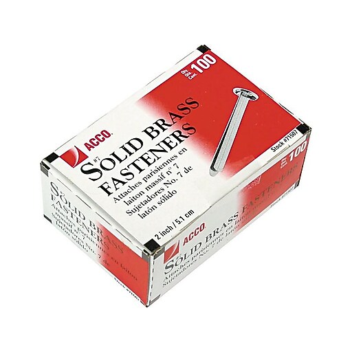 ACCO Solid Brass Round Head Fasteners, 2", Brass, 100/Box (71507) Staples