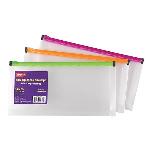 Staples® 1" Poly Zip Envelopes, Check Size, Each Staples