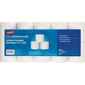 Staples Thermal Cash Register/POS Rolls, 1-Ply, 3 1/8" x 230', 10/Pack (18229/21265)