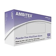 Ambitex V200 Vinyl Exam Gloves, Powder Free, Latex Free, Clear, Large, 100/Box, 10 Boxes/Carton (VLG200)