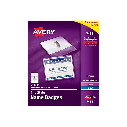 Shop Staples for Avery Top Loading Clip Style Name Tags, 3" x 4", 100/Pack