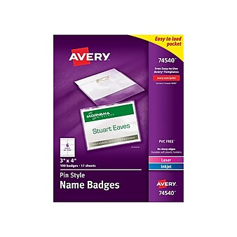 Avery ID Badge Holders/Cards, Clear with White Inserts, 100/Box (74540)