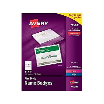 Avery ID Badge Holders/Cards, Clear with White Inserts, 100/Box (74540)