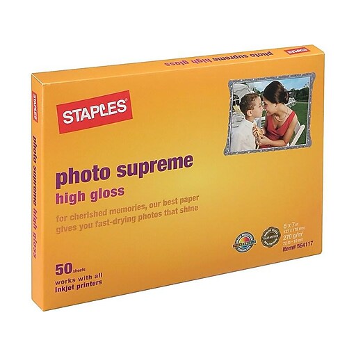 Staples Photo Supreme Paper, 5" x 7", Gloss, 50/Pack (19892CC) at Staples