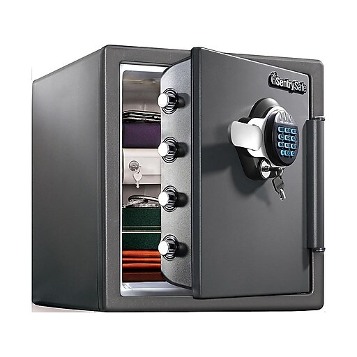 SentrySafe Steel Fire/Waterproof Safe with Keypad w/Key, 1.23 cu. ft. (SFW123GDC) Staples