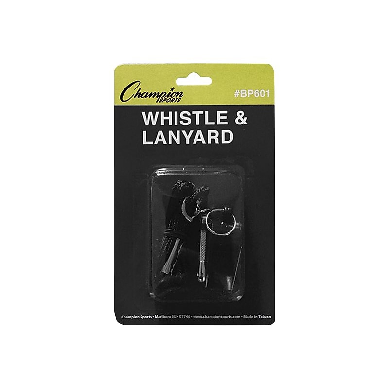 Champion Sports Plastic Whistle and Lanyard Combo, Black/Silver, 12/Bundle (CHSBP601) image 1
