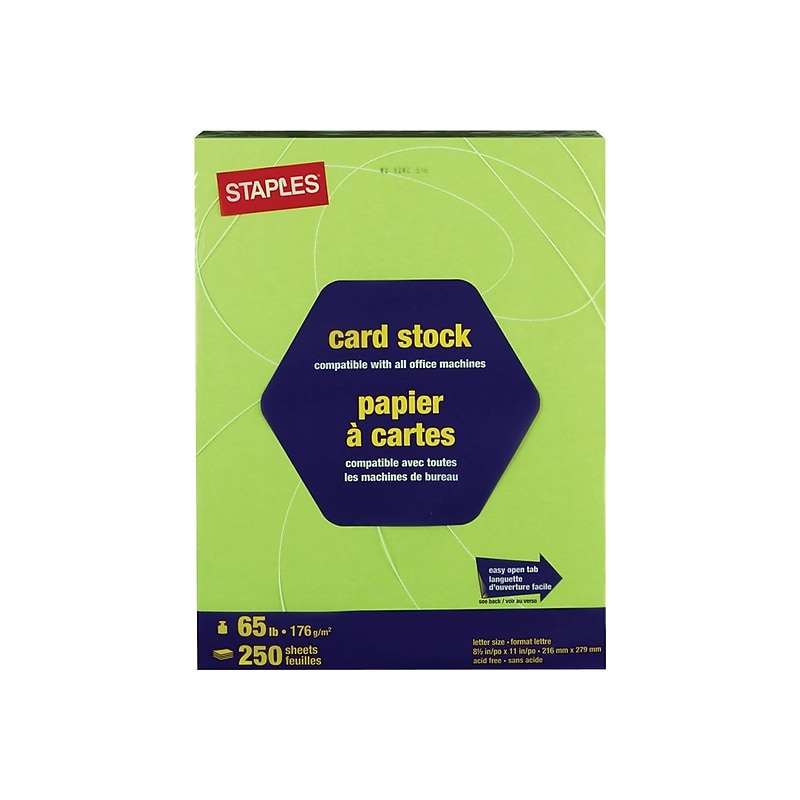Staples Brights 65 lb. Cardstock Paper, 8.5" x 11", Bright Green, 250 Sheets/Pack (21103) image 1