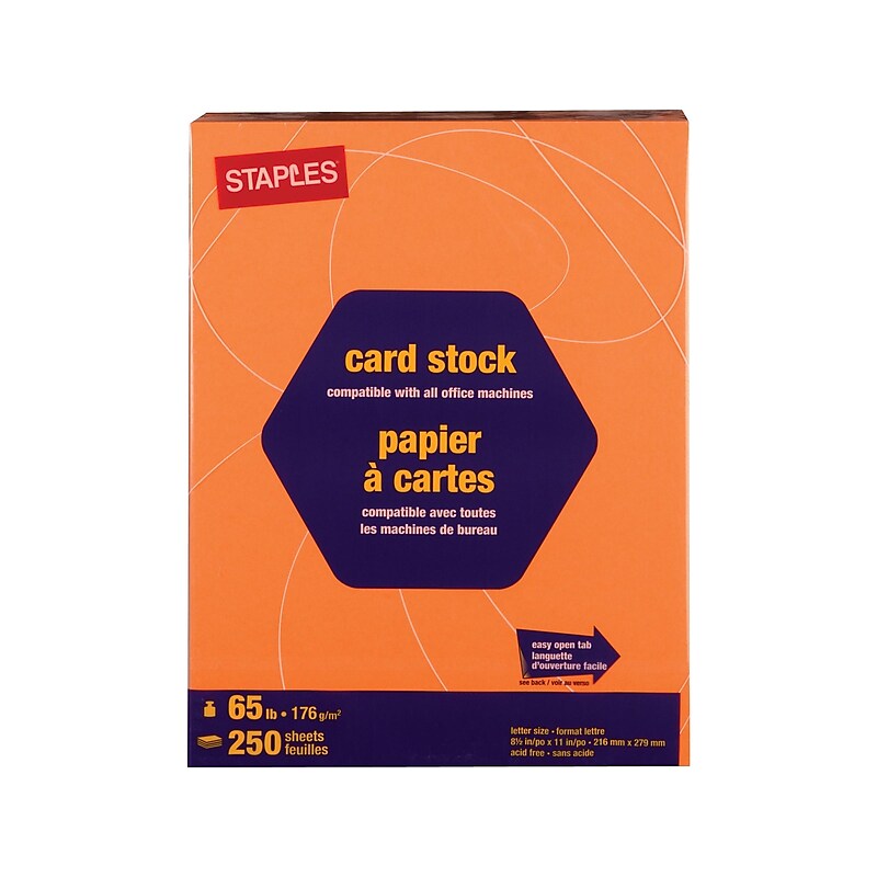 Staples Brights 65 lb. Cardstock Paper, 8.5" x 11", Bright Orange, 250 Sheets/Pack (21108) image 1