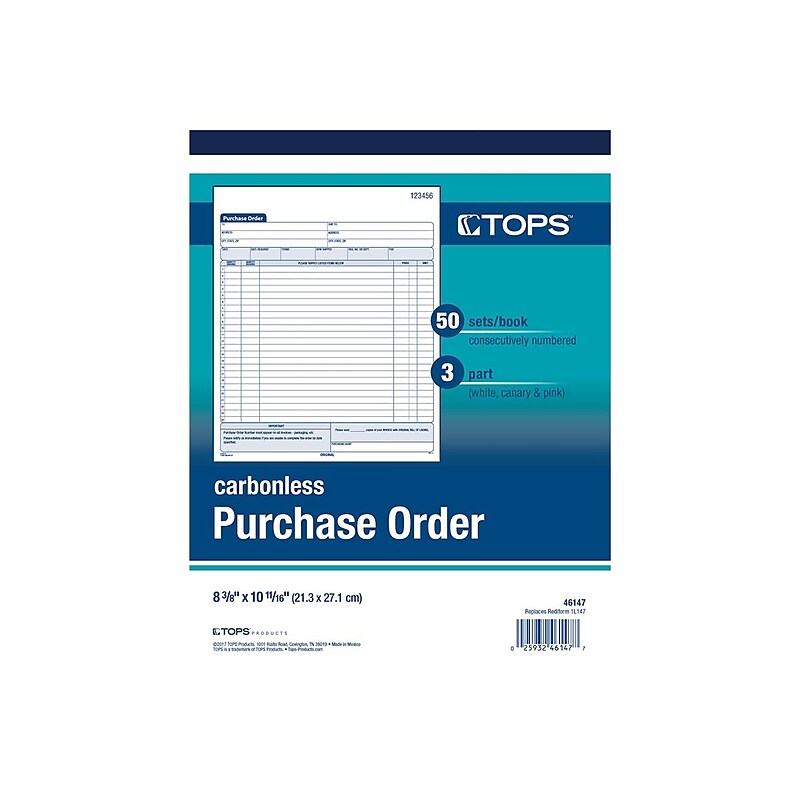 TOPS 3-Part Carbonless Purchase Requisitions, 8.38"L x 10.69"W, 50 Sets/Book (46147) image 1