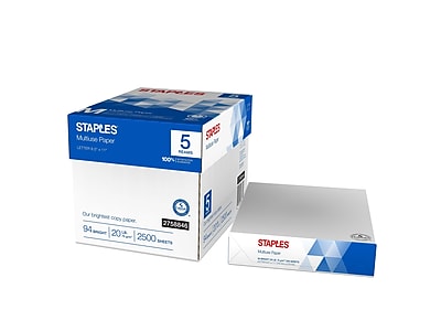 8.5 x 11 897804 500 Sheets Letter Size Ream Staples Copy Paper Select Multipurpose/Fax/Laser/Inkjet Printer Paper 96 Brightness Acid Free 20 lb 