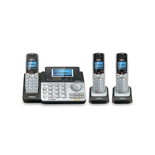 VTech 3Handset Cordless Telephone, Silver/Black (80129200) Staples