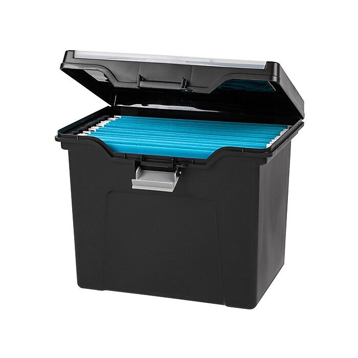 Staples Portable File Tote Box - Letter Size, Black, For Easy File Storage & Transport